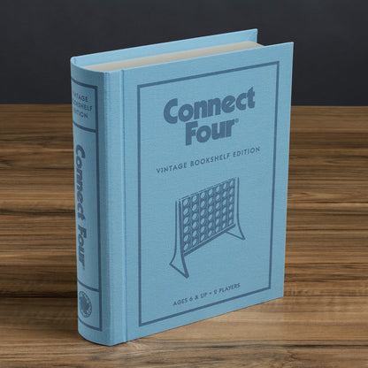 Connect Four vintage bookshelf edition — fabric-wrapped book box display