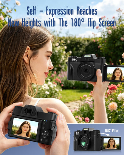 Yatao 6K WiFi Flip Screen Digital Camera, Mic & Fill Light for Photography