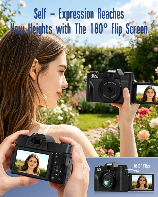 Yatao 6K WiFi Flip Screen Digital Camera, Mic & Fill Light for Photography