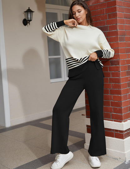 Tanming coordinated outfit — knitted pullover sweater with wide leg pants tracksuit