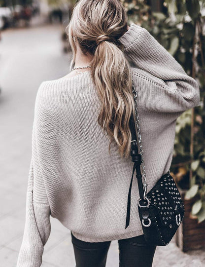Sweater — Women's oversized batwing sleeve mock neck pullover by Ugerlov