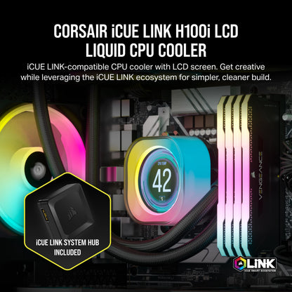Electronic component fan — Corsair iCUE Link H100i LCD liquid coolerElectronic component fan — Corsair iCUE Link H100i liquid CPU cooler with LCD display