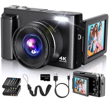 Duluvulu digital camera — 48MP vlogging camera with 180° flip screen and zoom