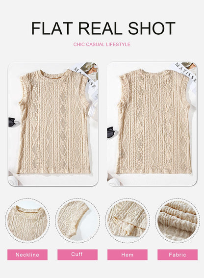 SHEWIN shirt — Lightweight crochet knit texture tank top with cap sleeves