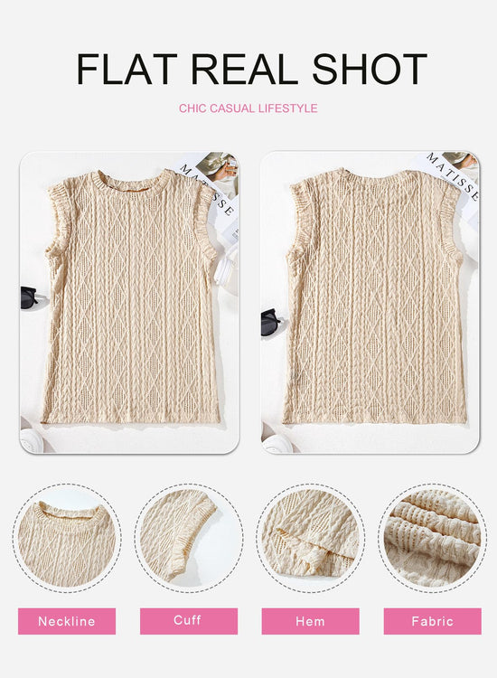 SHEWIN shirt — Lightweight crochet knit texture tank top with cap sleeves
