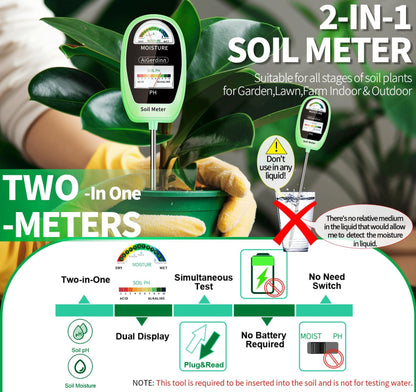 AiGerdinn soil test kit - 2-in-1 soil moisture and pH meter for indoor and outdoor use