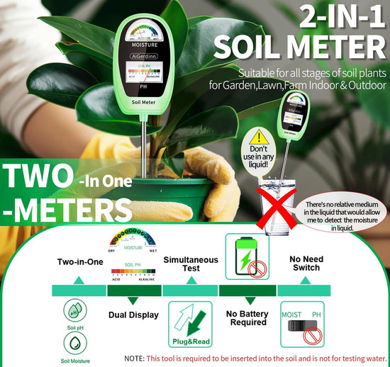 AiGerdinn soil test kit - 2-in-1 soil moisture and pH meter for indoor and outdoor use