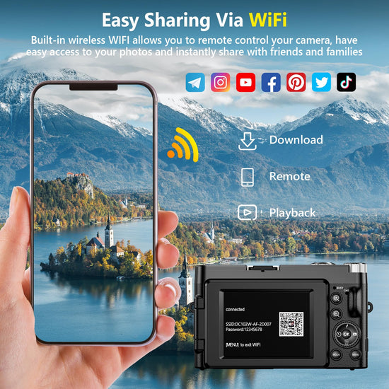Digital camera — 64MP autofocus vlogging camera with flip screen and 16X zoom