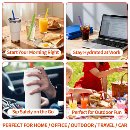 Drinking straw — Reusable silicone straws for Stanley tumblers with cleaning brushes