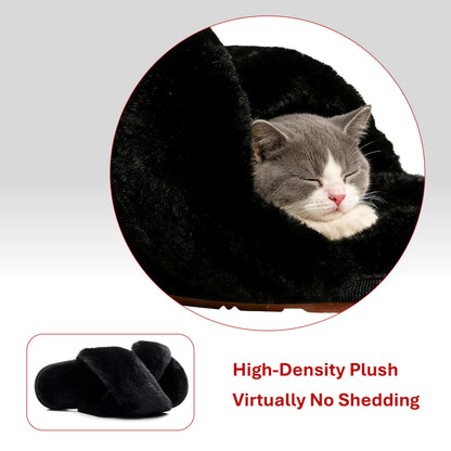 Crazy Lady fuzzy memory foam slippers with cross band design