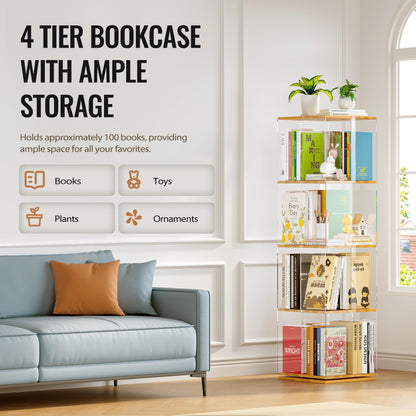 TAKEKIT rotating bookshelf - 360 degree revolving design with clear acrylic and solid wood