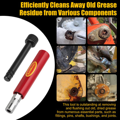 BuildMaven Grease Fitting Cleaning Tool -Grease Zerk Cleaner, Zerk Fitting Cleaning Tool, Remove Old Dried Grease from Fittings, Pins, Shafts, Bushings, and Joints （Red）