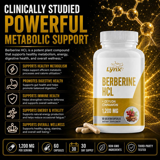 Leaping Lynx Berberine HCl 1200mg - 60 Capsules - High Absorption Berberine Supplement - Non-GMO, Gluten-Free & Third Party Tested - 30-Day Supply
