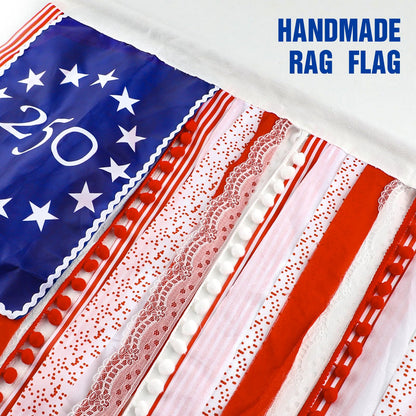 4th of July Decorations 4 x 2.3 Ft Rag American Flag Banner Memorial Day Patriotic Decor Fourth of July Independence Day Supplies 250th Anniversary Accessories for Indoor Outdoor Yard