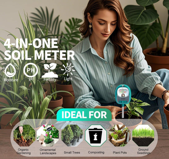 AiGerdinn soil moisture meter - 4-in-1 soil tester for plants and garden use.