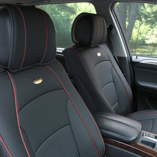Vehicle seat cover — Ultra comfort faux leather full set with red trim