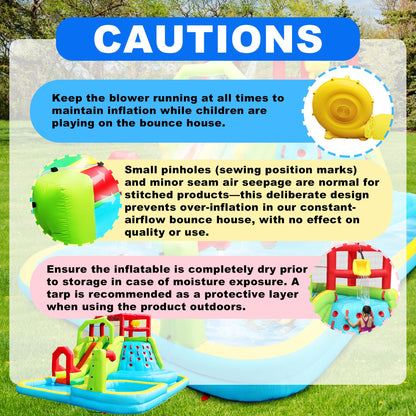 WELLFUNTIME inflatable bouncer — water slide park with deep pool and air blower