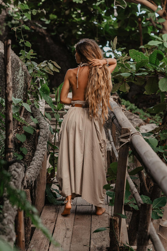 Thaluta women's maxi skirt — bohemian organic cotton with pockets