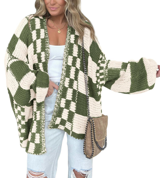 BTFBM sweater — Casual checkered cardigan with chunky knit design