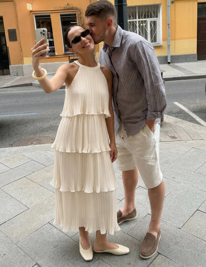 ZESICA dress — Summer sleeveless halter neck ruffle midi dress