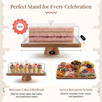 HOMESPHERE cake stand with lid — 2-in-1 dessert display and charcuterie board