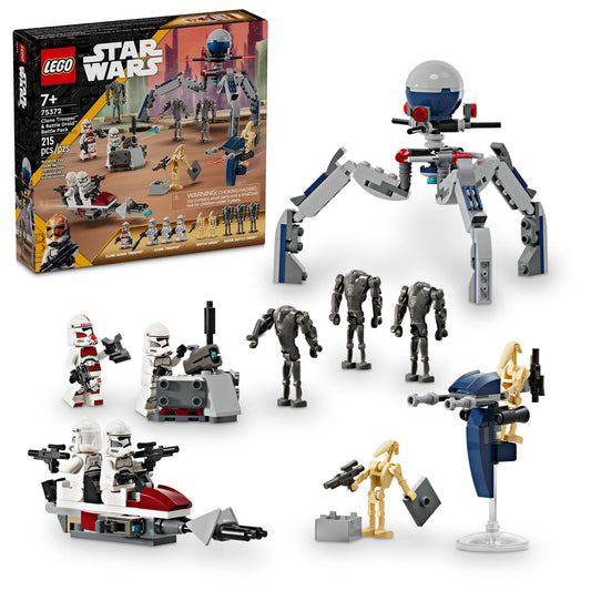 LEGO Star Wars Clone Trooper battle pack set – buildable speeder bike vehicle and tri-droid 75372