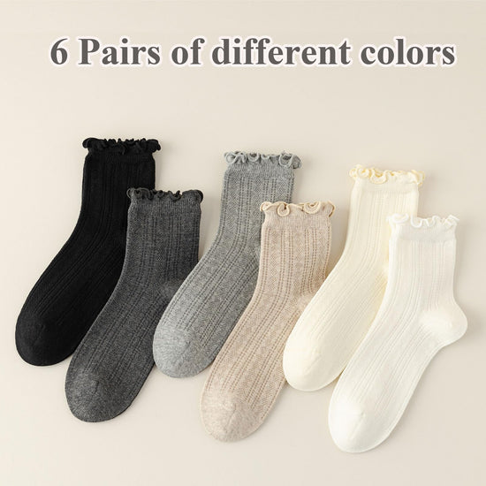 Mcool Mary crew socks — ruffle cotton ankle socks, 6 pack