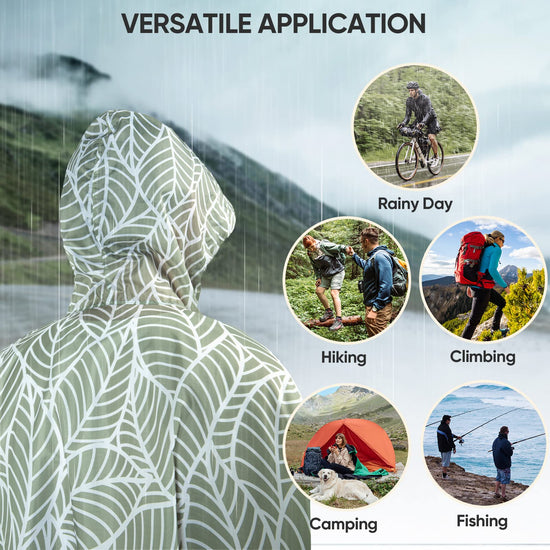 PTEROMY hooded rain poncho coat - waterproof lightweight design for adults with pocket
