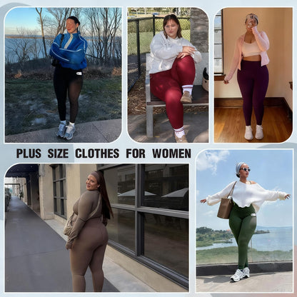 Plus size leggings with pockets - stretchy high waist workout pants for women