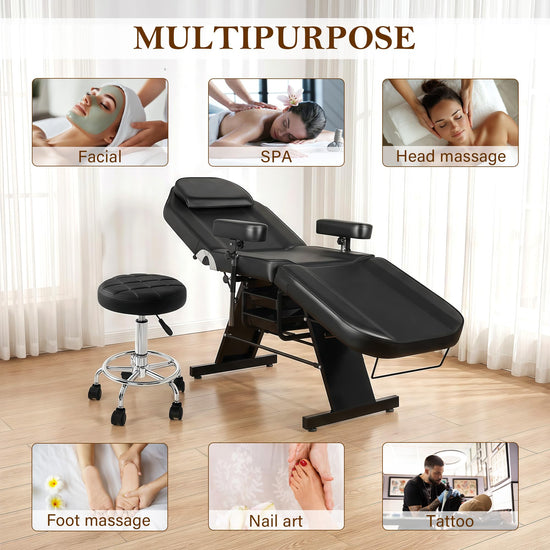 KIIUMI Tattoo Facial Chair Esthetician Bed w/ 360 Swivel Armrest and 2Trays