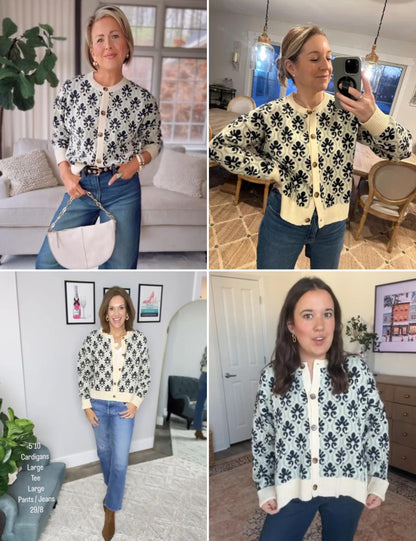 MINSURE women floral cardigan sweater - Open front long sleeve button down design