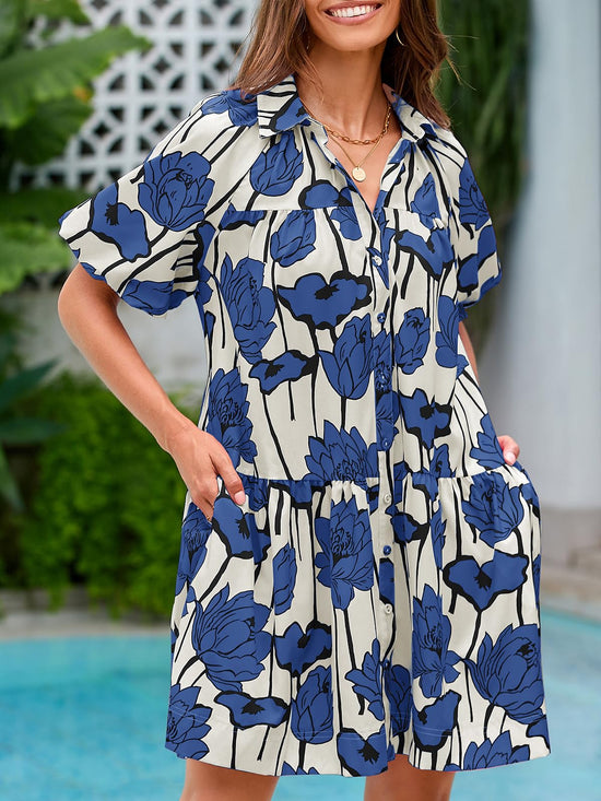 Wenrine dress — Floral puff short sleeve casual mini dress for summer beach