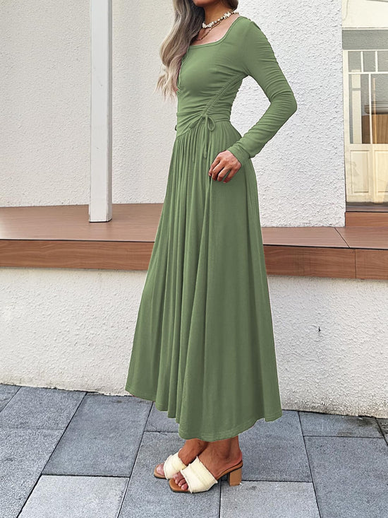 Mieazom women's maxi dress with square neck and adjustable waist tie
