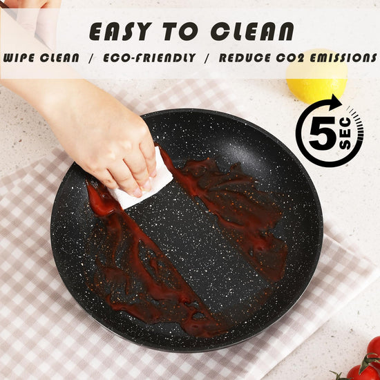 Vkoocy cookware set — Nonstick induction with granite stone finish and wood handle