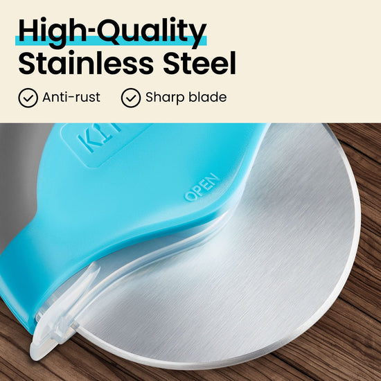 Kitchy pizza cutter wheel — Ergonomic design with protective blade cover.