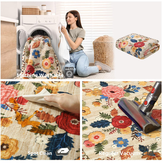 Washable area rug — stain resistant vintage boho design for versatile spaces