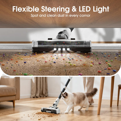 Cordless Vacuum Cleaner, Upgraded 650W 55KPa 70Mins Runtime Stick Vacuum Cordless, Self-Standing Lightweight Vacuum Cleaners for Home with LED Headlight Touch Screen, for Pet Hair/Carpet/Floor