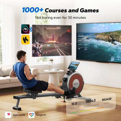 Merach rowing machine — magnetic resistance with dual slide rail and app compatibility