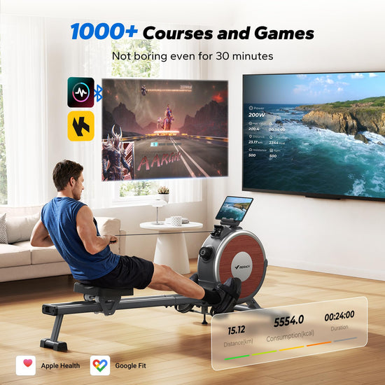 Merach rowing machine — magnetic resistance with dual slide rail and app compatibility