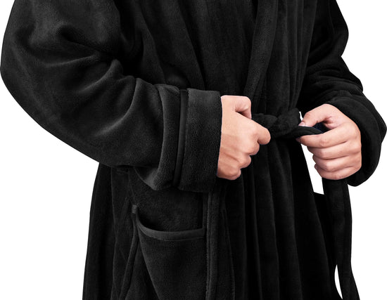 NY Threads men's robe - Luxury plush fleece with hood for spa use.