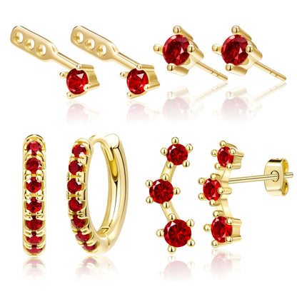 3 pairs dainty small 4th of July earrings — trendy birthstone stud huggie hoop set for women