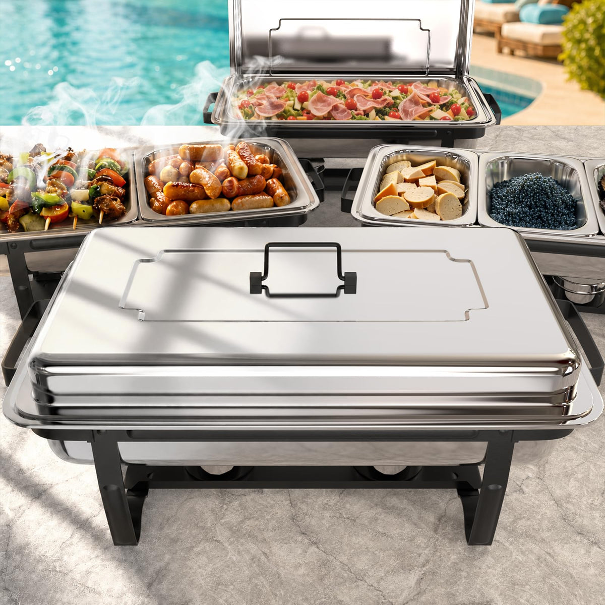 Sifer 9Qt Chafing Dishes for Buffet, Multi-Size Pans 4 Pack, Black