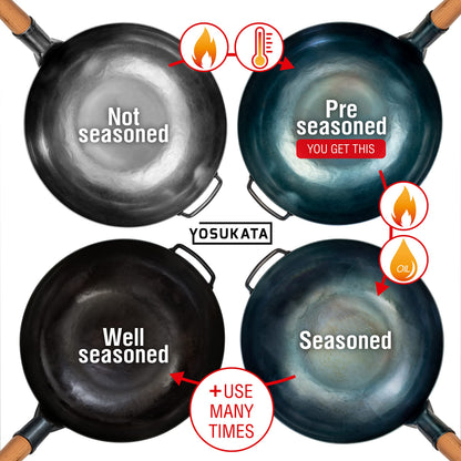 YOSUKATA sauté fry pan — pre-seasoned blue carbon steel 14 inch