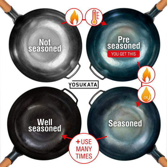 YOSUKATA sauté fry pan — pre-seasoned blue carbon steel 14 inch