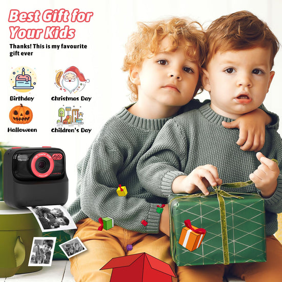 Digital camera — 1080P HD dual-lens with print paper and 32G card for kids ages 3-16 years old