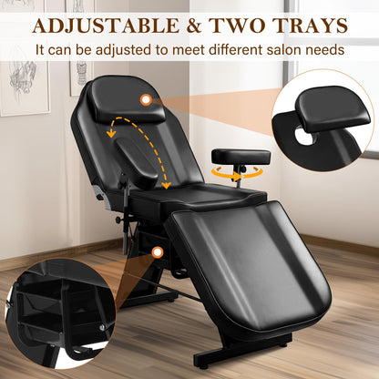 KIIUMI Tattoo Facial Chair Esthetician Bed w/ 360 Swivel Armrest and 2Trays