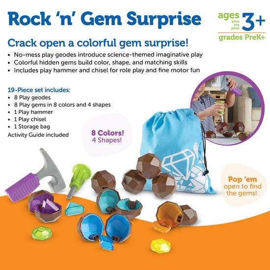 Learning Resources Rock 'n gem surprise activity set — sorting and counting skills 19 pieces ages 3+