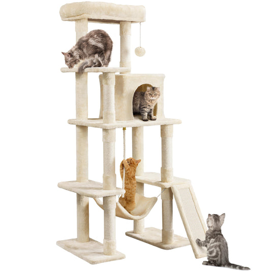 Pet activity structure — Large multi-level design with scratching posts and hammock
