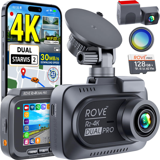 ROVE R2-4K dual pro dash cam - 4K front and rear with dual sensors and WiFi 6