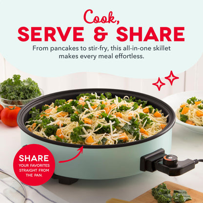 Dash electric skillet — ceramic coating cooking surface with tempered glass lid and cool-touch handles